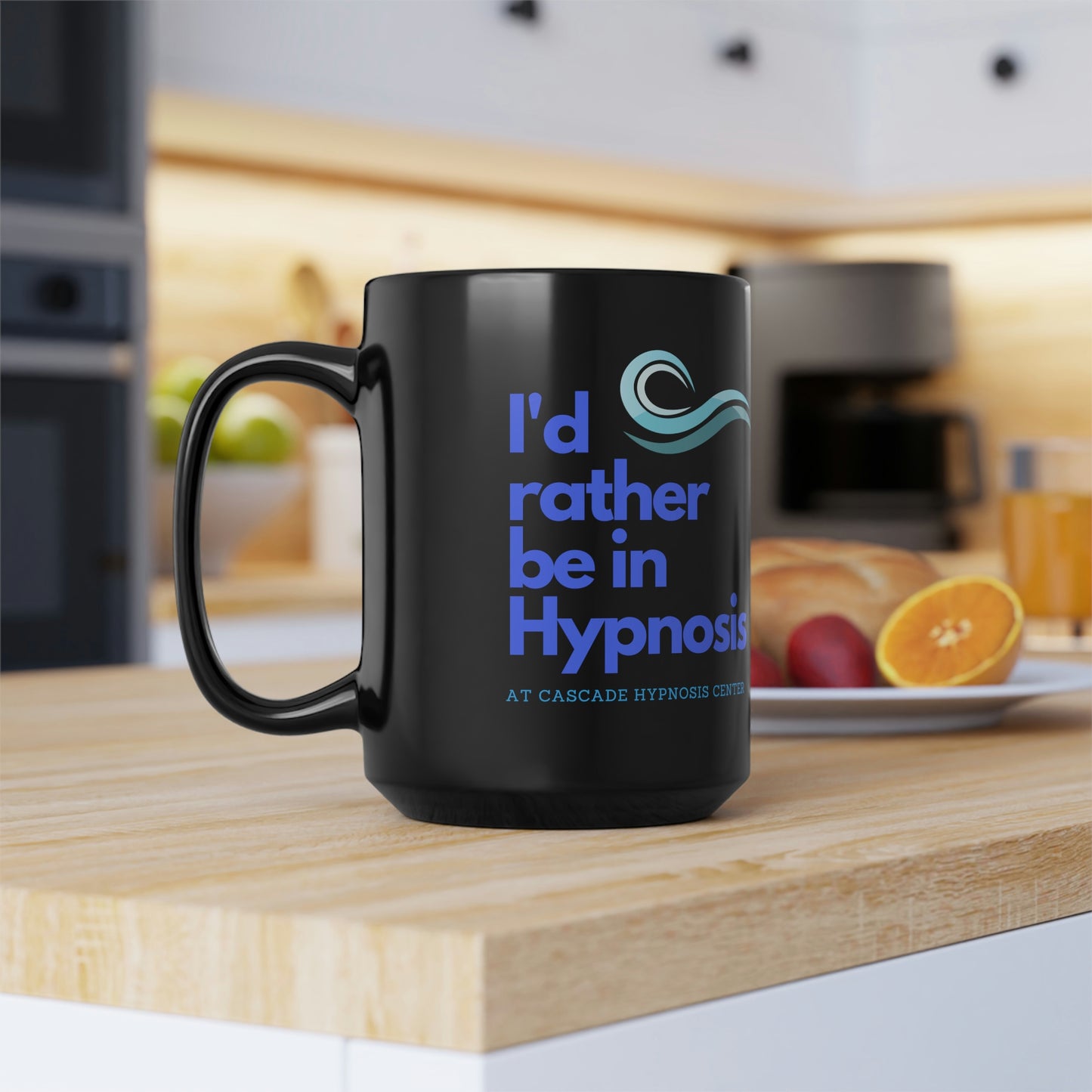 I'd rather be in Hypnosis black with blue coffee mug 15 oz